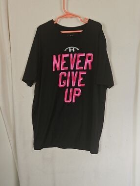 Under Armour Black Tee with Hot Pink 'NEVER GIVE UP' Graphic